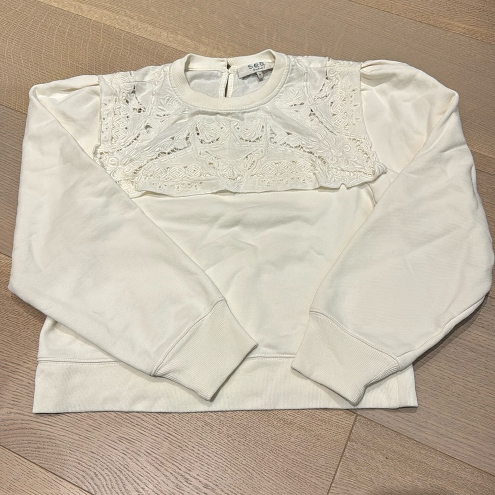 Cream Lace Yoke Sweatshirt